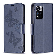 Funda de Cuero Cartera con Soporte Mariposa Carcasa B01F para Xiaomi Redmi Note 11 Pro+ Plus 5G Azul