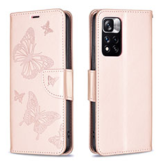 Funda de Cuero Cartera con Soporte Mariposa Carcasa B01F para Xiaomi Redmi Note 11 Pro+ Plus 5G Oro Rosa