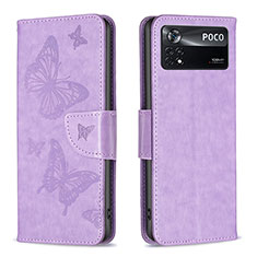 Funda de Cuero Cartera con Soporte Mariposa Carcasa B01F para Xiaomi Redmi Note 11E Pro 5G Purpura Claro