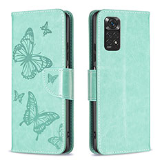 Funda de Cuero Cartera con Soporte Mariposa Carcasa B01F para Xiaomi Redmi Note 11S 4G Verde