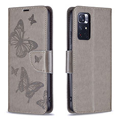 Funda de Cuero Cartera con Soporte Mariposa Carcasa B01F para Xiaomi Redmi Note 11T 5G Gris