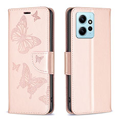 Funda de Cuero Cartera con Soporte Mariposa Carcasa B01F para Xiaomi Redmi Note 12 4G Oro Rosa