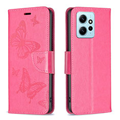 Funda de Cuero Cartera con Soporte Mariposa Carcasa B01F para Xiaomi Redmi Note 12 4G Rosa Roja