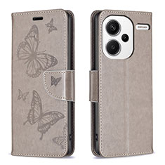 Funda de Cuero Cartera con Soporte Mariposa Carcasa B01F para Xiaomi Redmi Note 13 Pro+ Plus 5G Gris