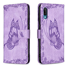 Funda de Cuero Cartera con Soporte Mariposa Carcasa B02F para Samsung Galaxy A02 Purpura Claro