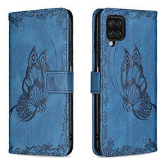 Funda de Cuero Cartera con Soporte Mariposa Carcasa B02F para Samsung Galaxy A12 5G Azul