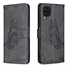 Funda de Cuero Cartera con Soporte Mariposa Carcasa B02F para Samsung Galaxy A12 Negro