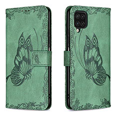 Funda de Cuero Cartera con Soporte Mariposa Carcasa B02F para Samsung Galaxy A12 Verde