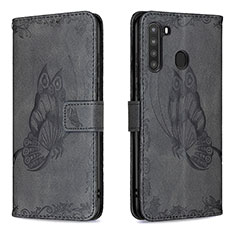 Funda de Cuero Cartera con Soporte Mariposa Carcasa B02F para Samsung Galaxy A21 Negro