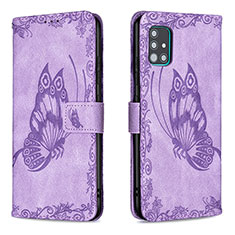 Funda de Cuero Cartera con Soporte Mariposa Carcasa B02F para Samsung Galaxy A51 4G Purpura Claro