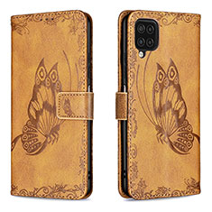 Funda de Cuero Cartera con Soporte Mariposa Carcasa B02F para Samsung Galaxy M12 Marron