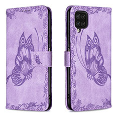 Funda de Cuero Cartera con Soporte Mariposa Carcasa B02F para Samsung Galaxy M12 Purpura Claro