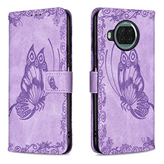 Funda de Cuero Cartera con Soporte Mariposa Carcasa B02F para Xiaomi Mi 10i 5G Purpura Claro