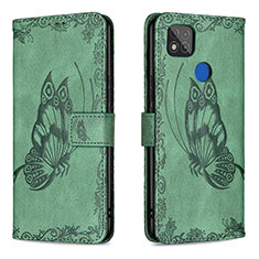 Funda de Cuero Cartera con Soporte Mariposa Carcasa B02F para Xiaomi POCO C3 Verde