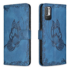 Funda de Cuero Cartera con Soporte Mariposa Carcasa B02F para Xiaomi POCO M3 Pro 5G Azul