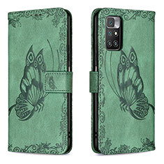 Funda de Cuero Cartera con Soporte Mariposa Carcasa B02F para Xiaomi Redmi 10 4G Verde