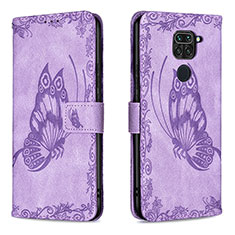 Funda de Cuero Cartera con Soporte Mariposa Carcasa B02F para Xiaomi Redmi 10X 4G Purpura Claro