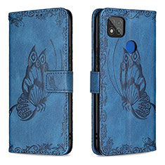 Funda de Cuero Cartera con Soporte Mariposa Carcasa B02F para Xiaomi Redmi 9 Activ Azul