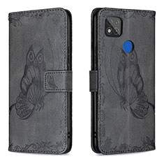 Funda de Cuero Cartera con Soporte Mariposa Carcasa B02F para Xiaomi Redmi 9 Activ Negro