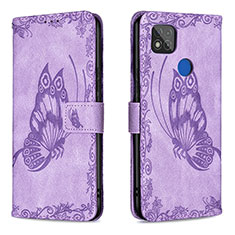 Funda de Cuero Cartera con Soporte Mariposa Carcasa B02F para Xiaomi Redmi 9 Activ Purpura Claro