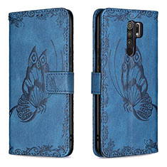 Funda de Cuero Cartera con Soporte Mariposa Carcasa B02F para Xiaomi Redmi 9 Azul