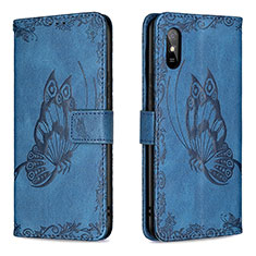 Funda de Cuero Cartera con Soporte Mariposa Carcasa B02F para Xiaomi Redmi 9A Azul