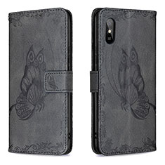 Funda de Cuero Cartera con Soporte Mariposa Carcasa B02F para Xiaomi Redmi 9A Negro