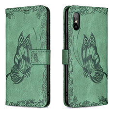 Funda de Cuero Cartera con Soporte Mariposa Carcasa B02F para Xiaomi Redmi 9A Verde