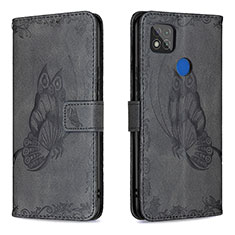 Funda de Cuero Cartera con Soporte Mariposa Carcasa B02F para Xiaomi Redmi 9C Negro