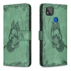 Funda de Cuero Cartera con Soporte Mariposa Carcasa B02F para Xiaomi Redmi 9C Verde