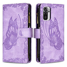 Funda de Cuero Cartera con Soporte Mariposa Carcasa B02F para Xiaomi Redmi Note 10 4G Purpura Claro