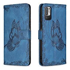 Funda de Cuero Cartera con Soporte Mariposa Carcasa B02F para Xiaomi Redmi Note 10 5G Azul