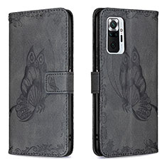 Funda de Cuero Cartera con Soporte Mariposa Carcasa B02F para Xiaomi Redmi Note 10 Pro 4G Negro