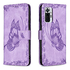 Funda de Cuero Cartera con Soporte Mariposa Carcasa B02F para Xiaomi Redmi Note 10 Pro 4G Purpura Claro