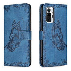 Funda de Cuero Cartera con Soporte Mariposa Carcasa B02F para Xiaomi Redmi Note 10 Pro Max Azul