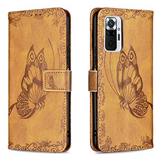 Funda de Cuero Cartera con Soporte Mariposa Carcasa B02F para Xiaomi Redmi Note 10 Pro Max Marron