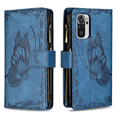 Funda de Cuero Cartera con Soporte Mariposa Carcasa B02F para Xiaomi Redmi Note 10S 4G Azul