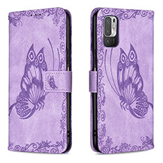 Funda de Cuero Cartera con Soporte Mariposa Carcasa B02F para Xiaomi Redmi Note 11 SE 5G Purpura Claro