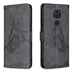 Funda de Cuero Cartera con Soporte Mariposa Carcasa B02F para Xiaomi Redmi Note 9 Negro