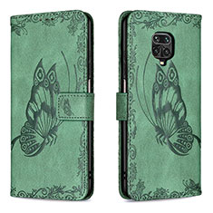 Funda de Cuero Cartera con Soporte Mariposa Carcasa B02F para Xiaomi Redmi Note 9 Pro Verde