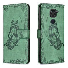 Funda de Cuero Cartera con Soporte Mariposa Carcasa B02F para Xiaomi Redmi Note 9 Verde