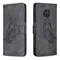 Funda de Cuero Cartera con Soporte Mariposa Carcasa B02F para Xiaomi Redmi Note 9S Negro