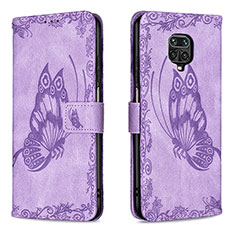 Funda de Cuero Cartera con Soporte Mariposa Carcasa B02F para Xiaomi Redmi Note 9S Purpura Claro