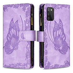 Funda de Cuero Cartera con Soporte Mariposa Carcasa B03F para Samsung Galaxy A02s Purpura Claro