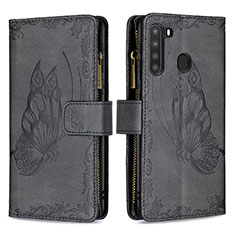 Funda de Cuero Cartera con Soporte Mariposa Carcasa B03F para Samsung Galaxy A21 Negro