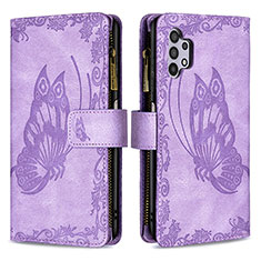 Funda de Cuero Cartera con Soporte Mariposa Carcasa B03F para Samsung Galaxy A32 4G Purpura Claro