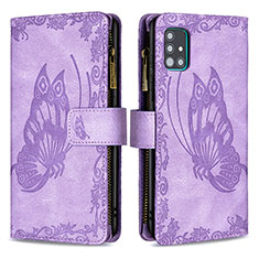 Funda de Cuero Cartera con Soporte Mariposa Carcasa B03F para Samsung Galaxy A51 4G Purpura Claro