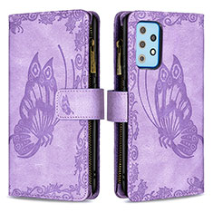 Funda de Cuero Cartera con Soporte Mariposa Carcasa B03F para Samsung Galaxy A52 4G Purpura Claro