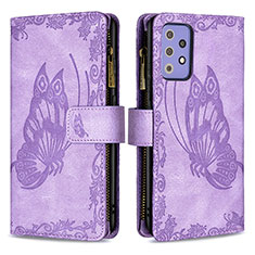 Funda de Cuero Cartera con Soporte Mariposa Carcasa B03F para Samsung Galaxy A72 4G Purpura Claro