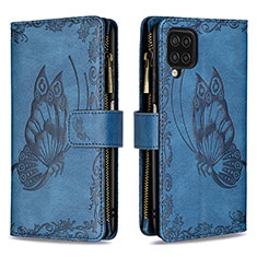 Funda de Cuero Cartera con Soporte Mariposa Carcasa B03F para Samsung Galaxy F12 Azul